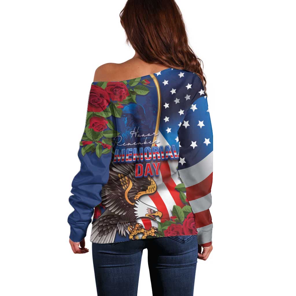United States Memorial Day-Honor and Remember Off Shoulder Sweater
