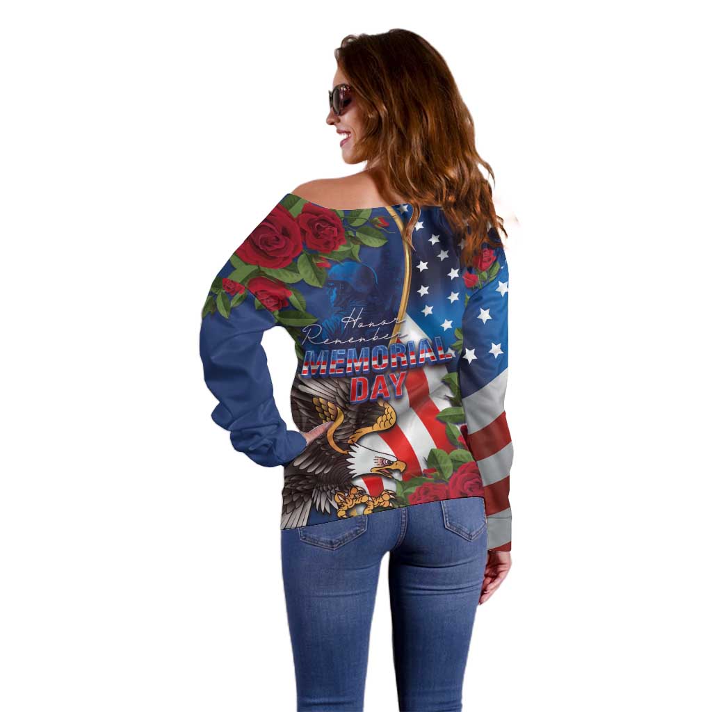 United States Memorial Day-Honor and Remember Off Shoulder Sweater