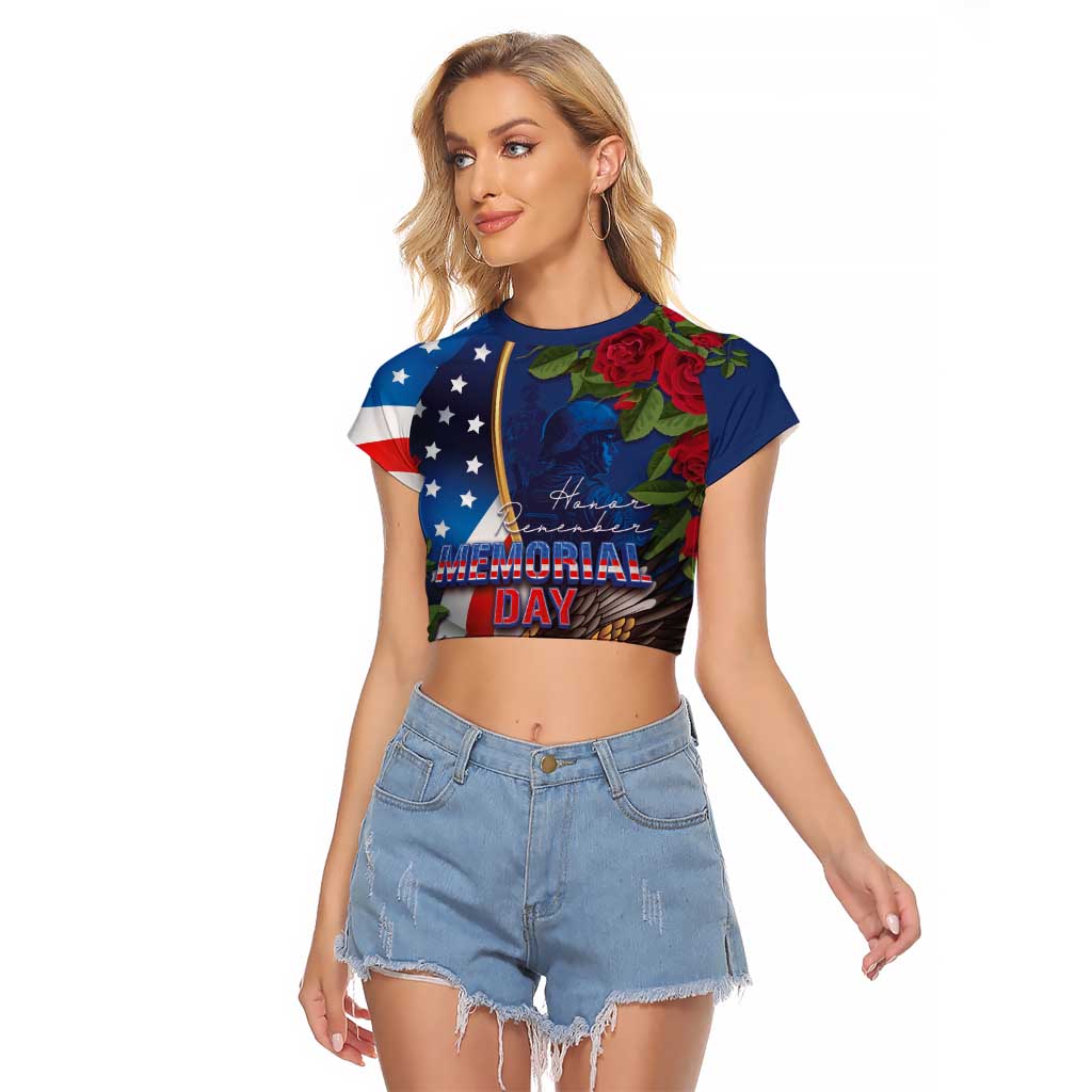 United States Memorial Day-Honor and Remember Raglan Cropped T Shirt