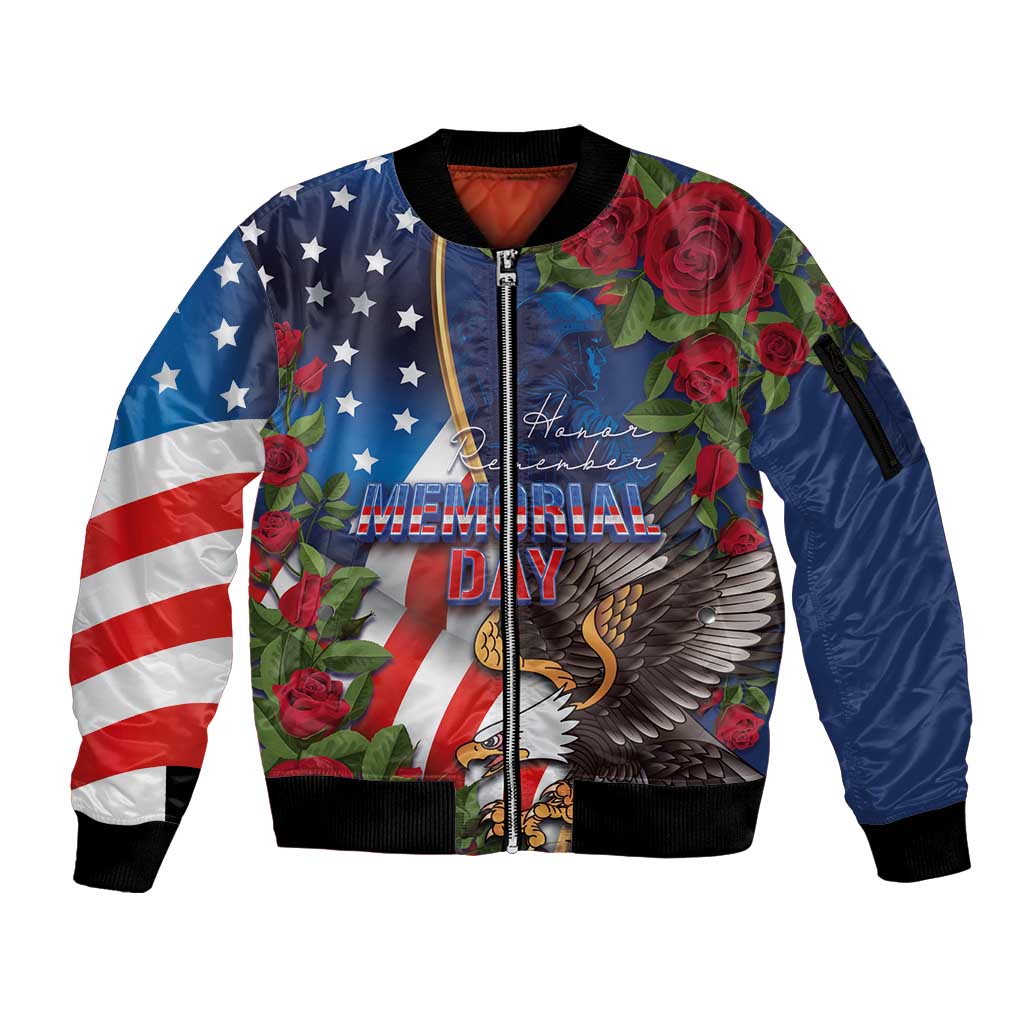 United States Memorial Day-Honor and Remember Sleeve Zip Bomber Jacket