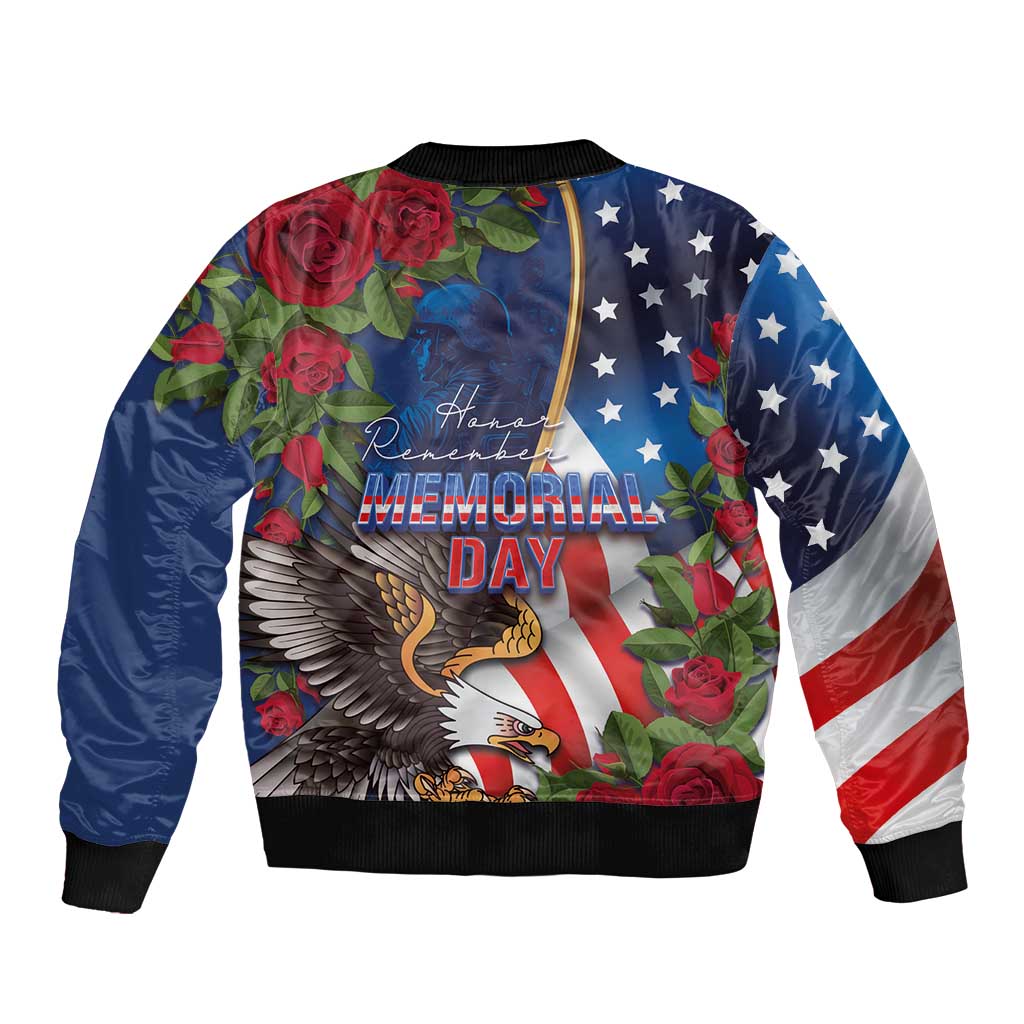 United States Memorial Day-Honor and Remember Sleeve Zip Bomber Jacket