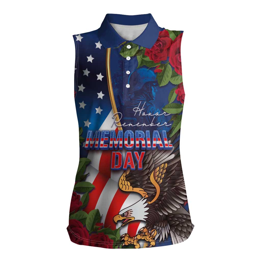 United States Memorial Day-Honor and Remember Women Sleeveless Polo Shirt