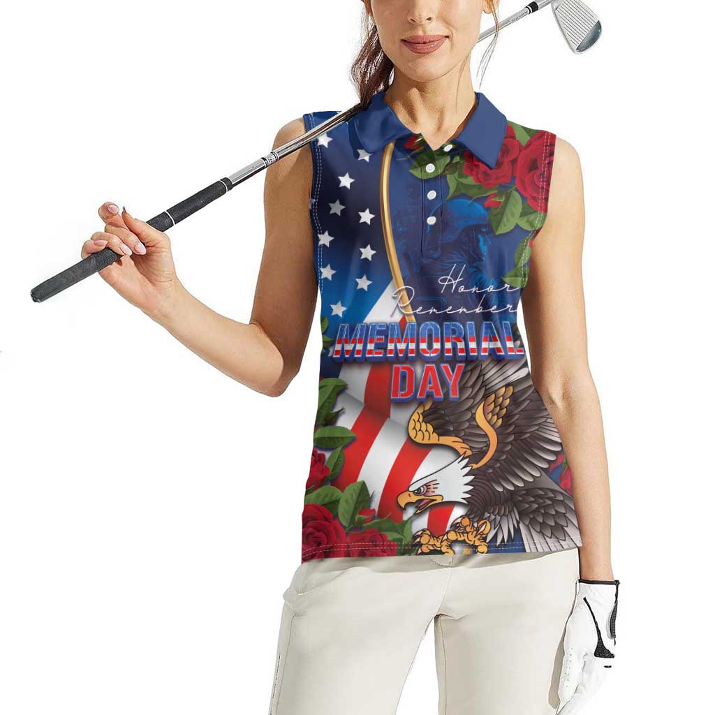 United States Memorial Day-Honor and Remember Women Sleeveless Polo Shirt