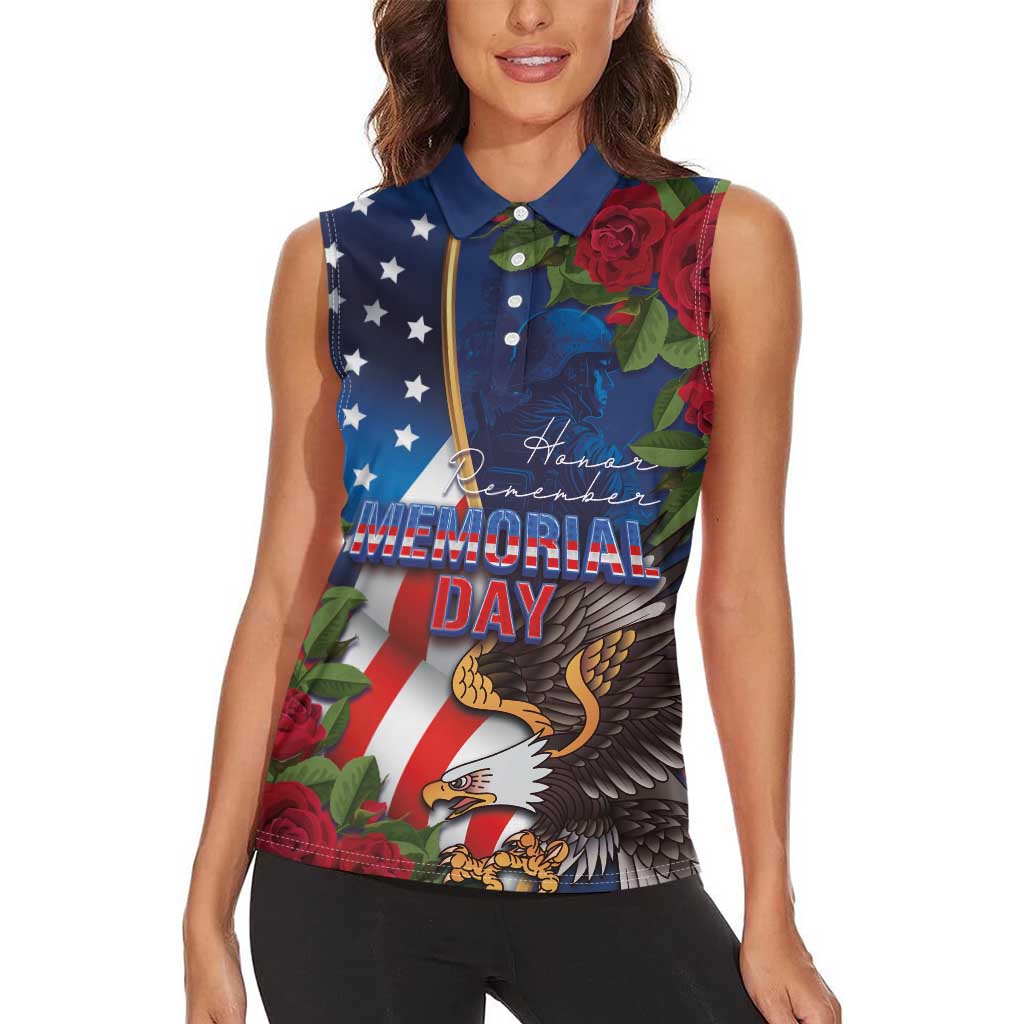 United States Memorial Day-Honor and Remember Women Sleeveless Polo Shirt