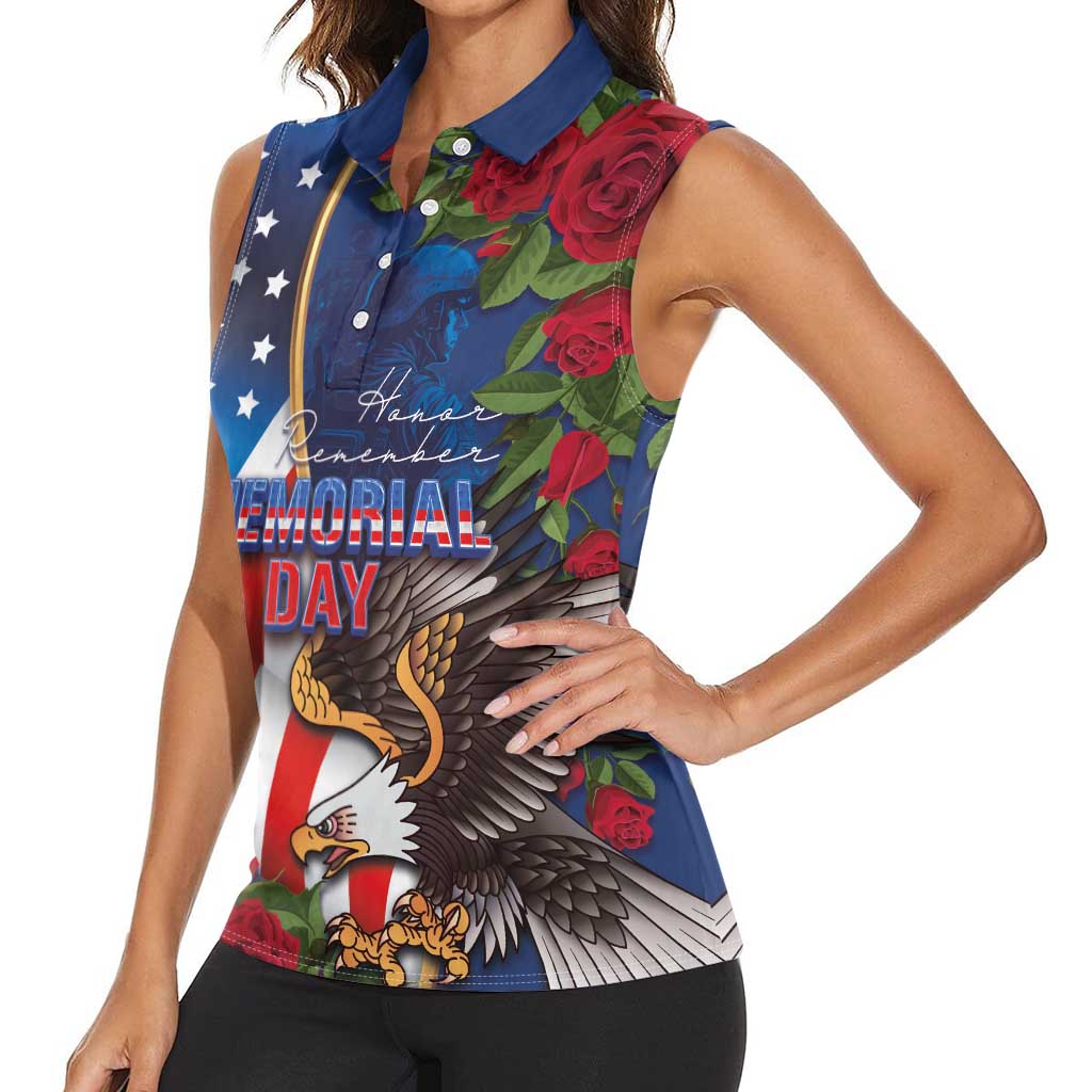 United States Memorial Day-Honor and Remember Women Sleeveless Polo Shirt