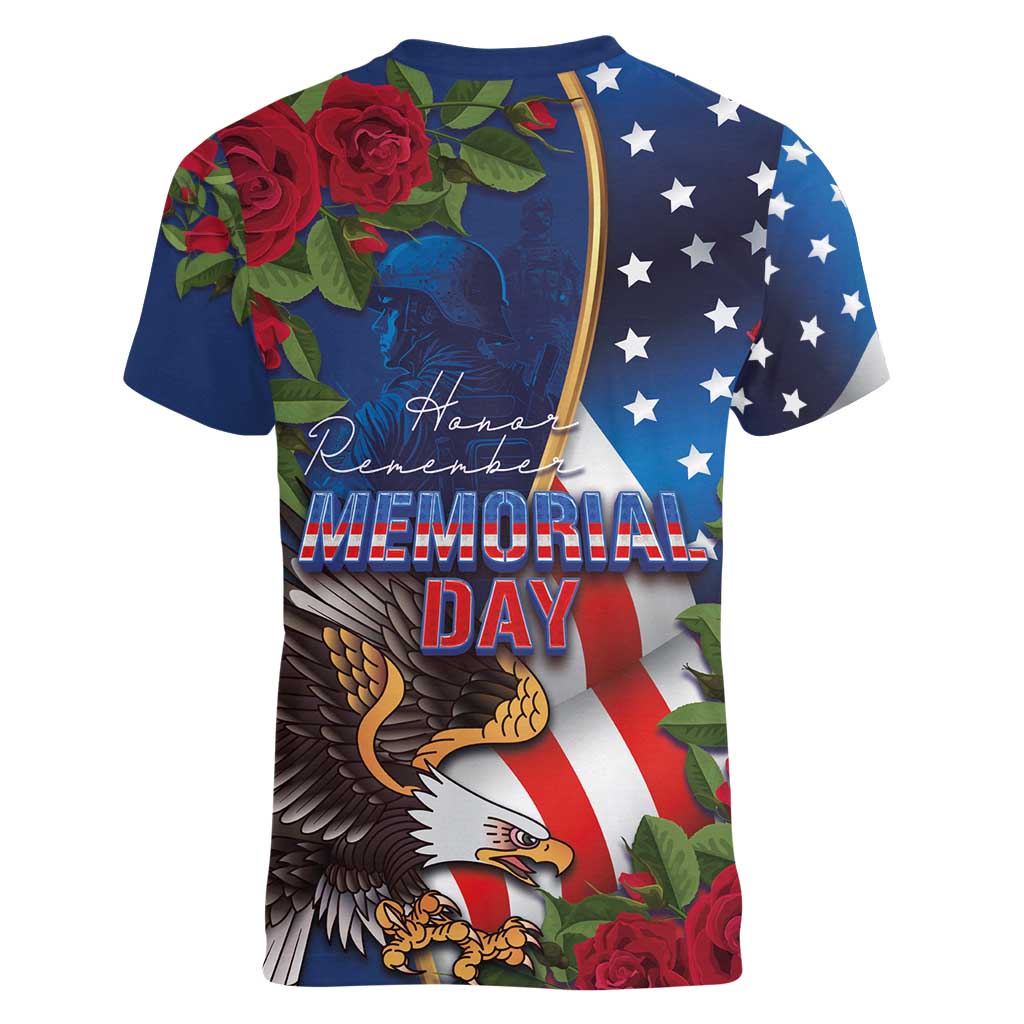 United States Memorial Day-Honor and Remember Women V-Neck T-Shirt