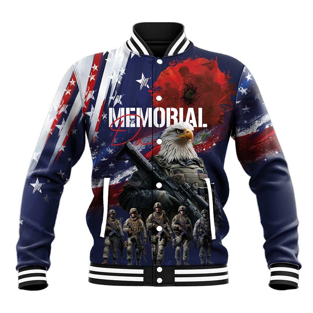 United States Memorial Day Baseball Jacket Bald Eagle US Soldier-Honor and Remember The Fallen