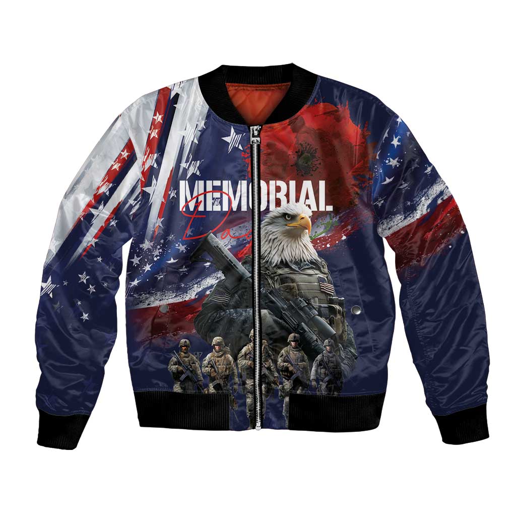 United States Memorial Day Bomber Jacket Bald Eagle US Soldier-Honor and Remember The Fallen