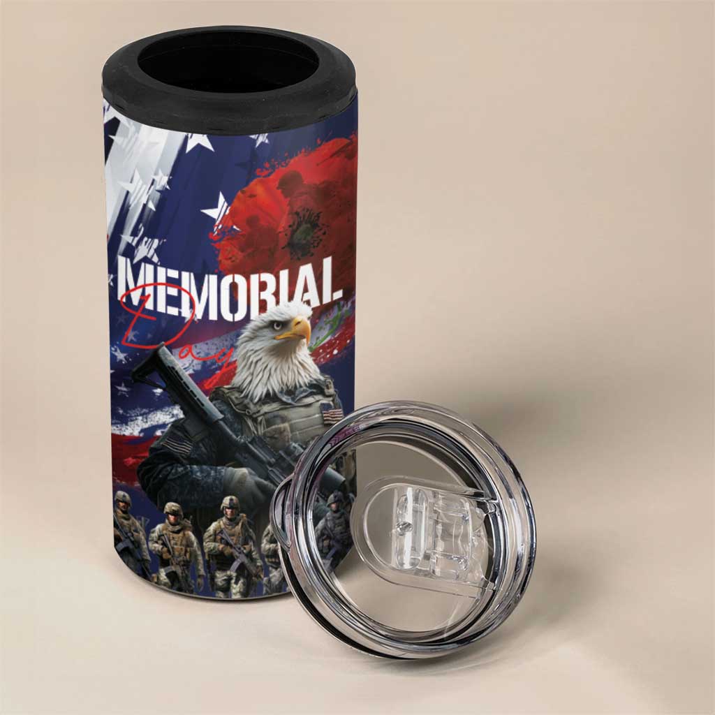 United States Memorial Day 4 in 1 Can Cooler Tumbler Bald Eagle and US Soldier-Honor and Remember The Fallen