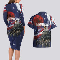 United States Memorial Day Couples Matching Long Sleeve Bodycon Dress and Hawaiian Shirt Bald Eagle US Soldier-Honor and Remember The Fallen