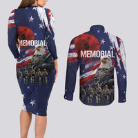 United States Memorial Day Couples Matching Long Sleeve Bodycon Dress and Long Sleeve Button Shirt Bald Eagle US Soldier-Honor and Remember The Fallen
