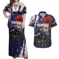 United States Memorial Day Couples Matching Off Shoulder Maxi Dress and Hawaiian Shirt Bald Eagle US Soldier-Honor and Remember The Fallen