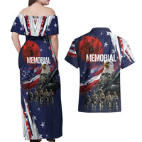United States Memorial Day Couples Matching Off Shoulder Maxi Dress and Hawaiian Shirt Bald Eagle US Soldier-Honor and Remember The Fallen