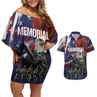 United States Memorial Day Couples Matching Off Shoulder Short Dress and Hawaiian Shirt Bald Eagle US Soldier-Honor and Remember The Fallen