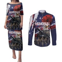 United States Memorial Day Couples Matching Puletasi and Long Sleeve Button Shirt Bald Eagle US Soldier-Honor and Remember The Fallen
