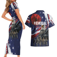 United States Memorial Day Couples Matching Short Sleeve Bodycon Dress and Hawaiian Shirt Bald Eagle US Soldier-Honor and Remember The Fallen