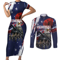United States Memorial Day Couples Matching Short Sleeve Bodycon Dress and Long Sleeve Button Shirt Bald Eagle US Soldier-Honor and Remember The Fallen