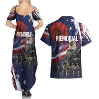 United States Memorial Day Couples Matching Summer Maxi Dress and Hawaiian Shirt Bald Eagle US Soldier-Honor and Remember The Fallen
