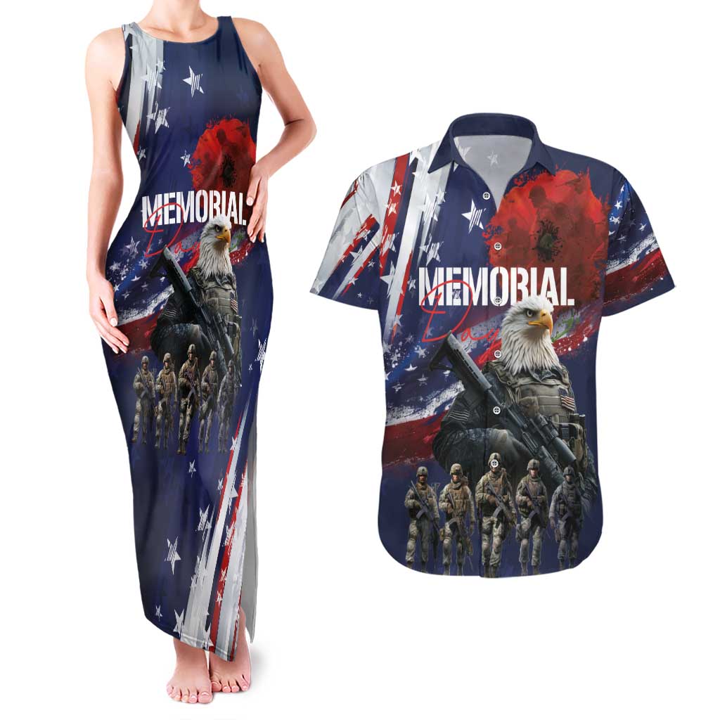 United States Memorial Day Couples Matching Tank Maxi Dress and Hawaiian Shirt Bald Eagle US Soldier-Honor and Remember The Fallen