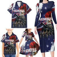 United States Memorial Day Family Matching Long Sleeve Bodycon Dress and Hawaiian Shirt Bald Eagle US Soldier-Honor and Remember The Fallen