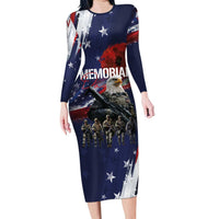 United States Memorial Day Family Matching Long Sleeve Bodycon Dress and Hawaiian Shirt Bald Eagle US Soldier-Honor and Remember The Fallen
