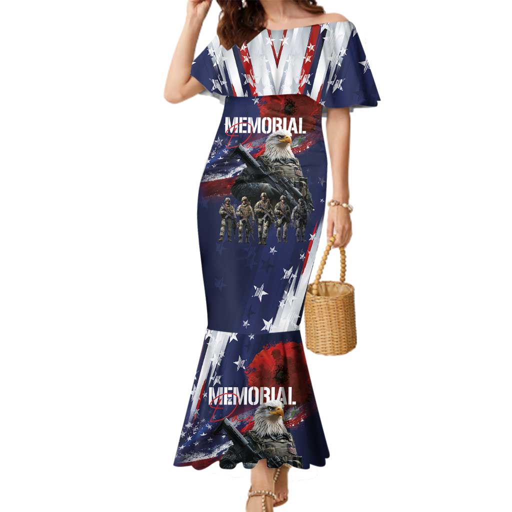 United States Memorial Day Family Matching Mermaid Dress and Hawaiian Shirt Bald Eagle US Soldier-Honor and Remember The Fallen