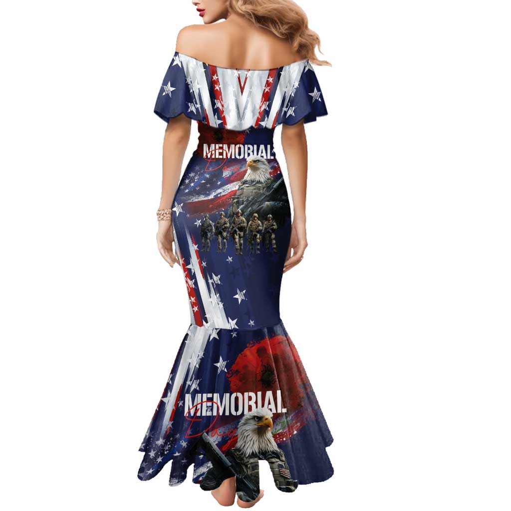 United States Memorial Day Family Matching Mermaid Dress and Hawaiian Shirt Bald Eagle US Soldier-Honor and Remember The Fallen