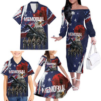 United States Memorial Day Family Matching Off The Shoulder Long Sleeve Dress and Hawaiian Shirt Bald Eagle US Soldier-Honor and Remember The Fallen