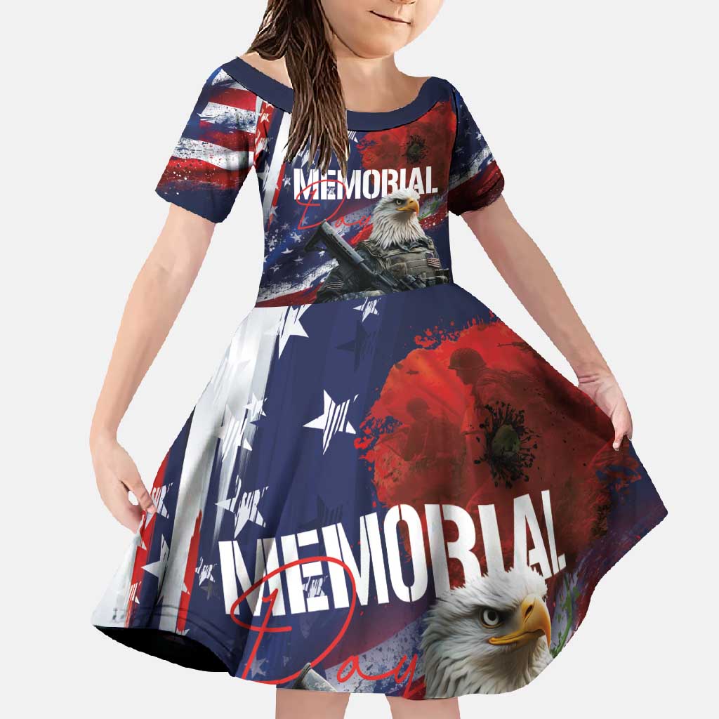 United States Memorial Day Family Matching Off Shoulder Maxi Dress and Hawaiian Shirt Bald Eagle US Soldier-Honor and Remember The Fallen