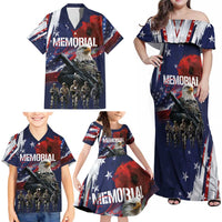 United States Memorial Day Family Matching Off Shoulder Maxi Dress and Hawaiian Shirt Bald Eagle US Soldier-Honor and Remember The Fallen