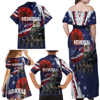 United States Memorial Day Family Matching Off Shoulder Maxi Dress and Hawaiian Shirt Bald Eagle US Soldier-Honor and Remember The Fallen