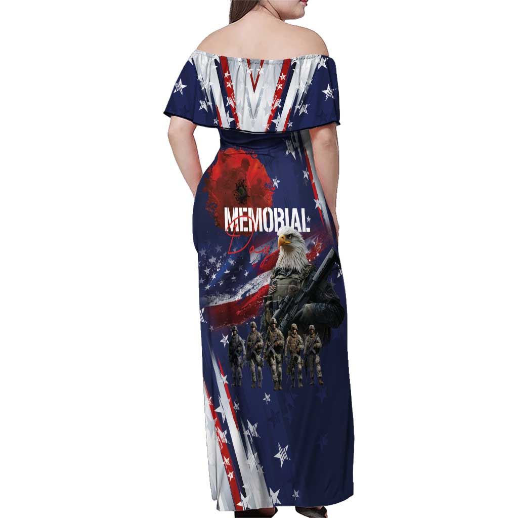 United States Memorial Day Family Matching Off Shoulder Maxi Dress and Hawaiian Shirt Bald Eagle US Soldier-Honor and Remember The Fallen
