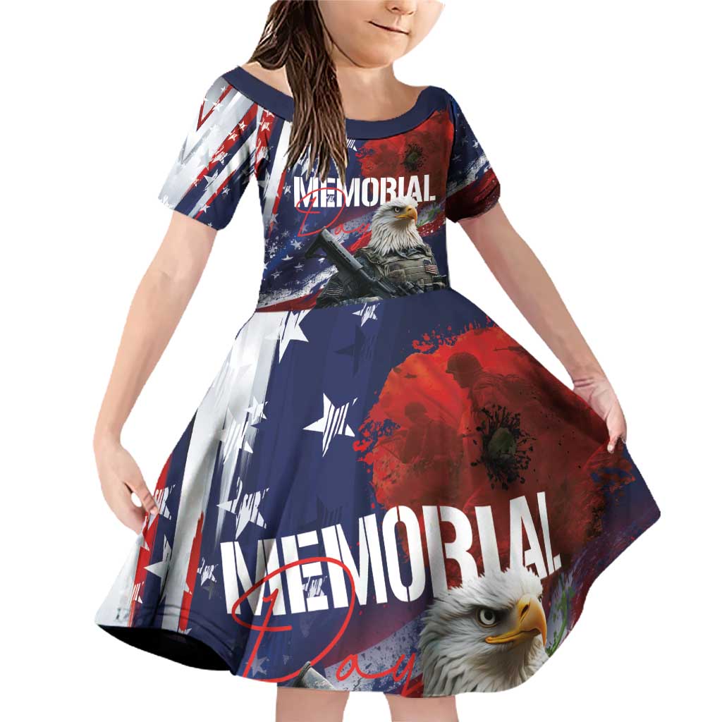 United States Memorial Day Family Matching Off Shoulder Short Dress and Hawaiian Shirt Bald Eagle US Soldier-Honor and Remember The Fallen
