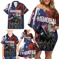 United States Memorial Day Family Matching Off Shoulder Short Dress and Hawaiian Shirt Bald Eagle US Soldier-Honor and Remember The Fallen