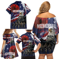 United States Memorial Day Family Matching Off Shoulder Short Dress and Hawaiian Shirt Bald Eagle US Soldier-Honor and Remember The Fallen