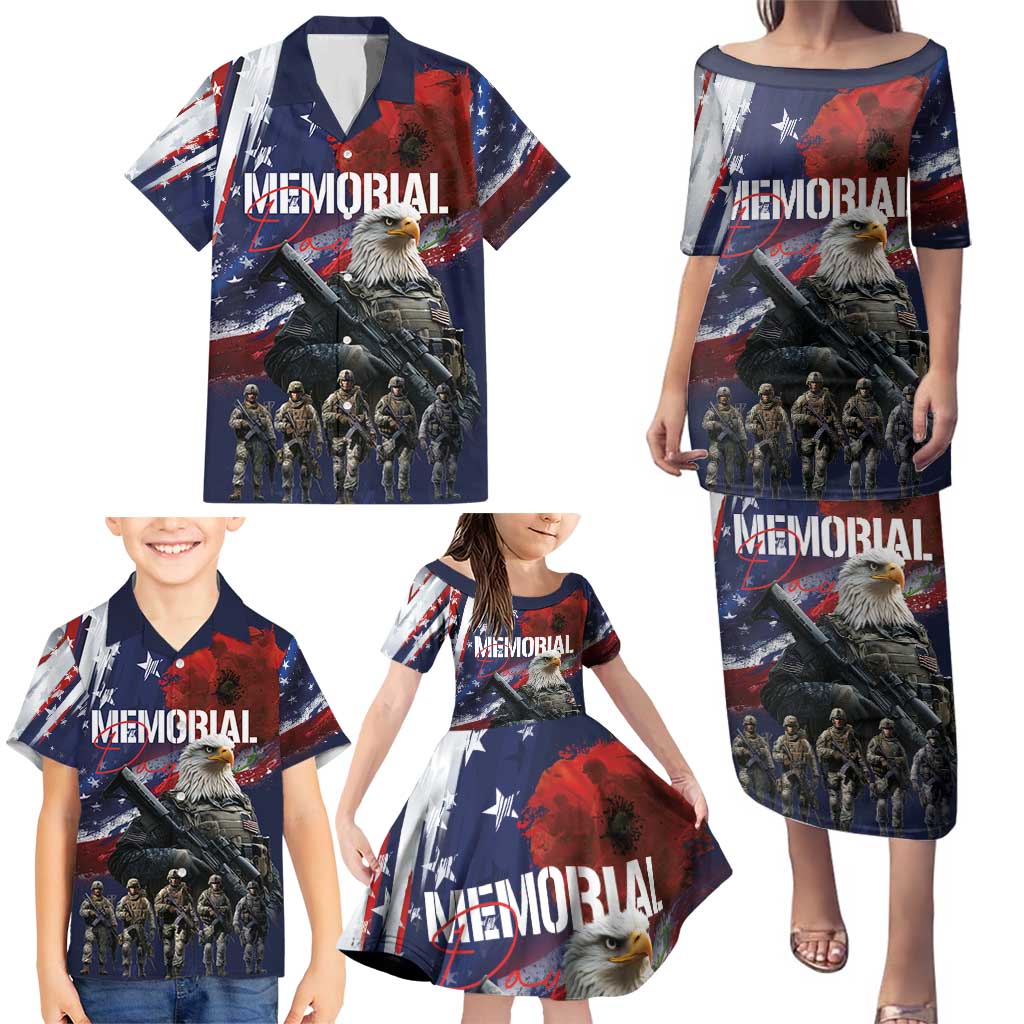 United States Memorial Day Family Matching Puletasi and Hawaiian Shirt Bald Eagle US Soldier-Honor and Remember The Fallen