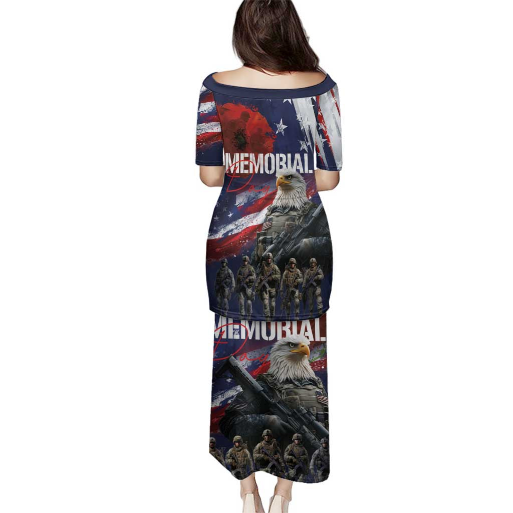 United States Memorial Day Family Matching Puletasi and Hawaiian Shirt Bald Eagle US Soldier-Honor and Remember The Fallen