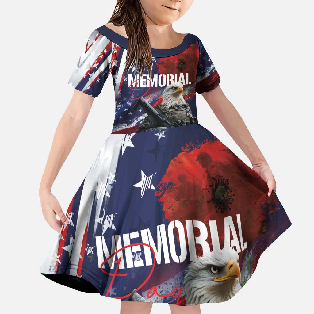 United States Memorial Day Family Matching Short Sleeve Bodycon Dress and Hawaiian Shirt Bald Eagle US Soldier-Honor and Remember The Fallen