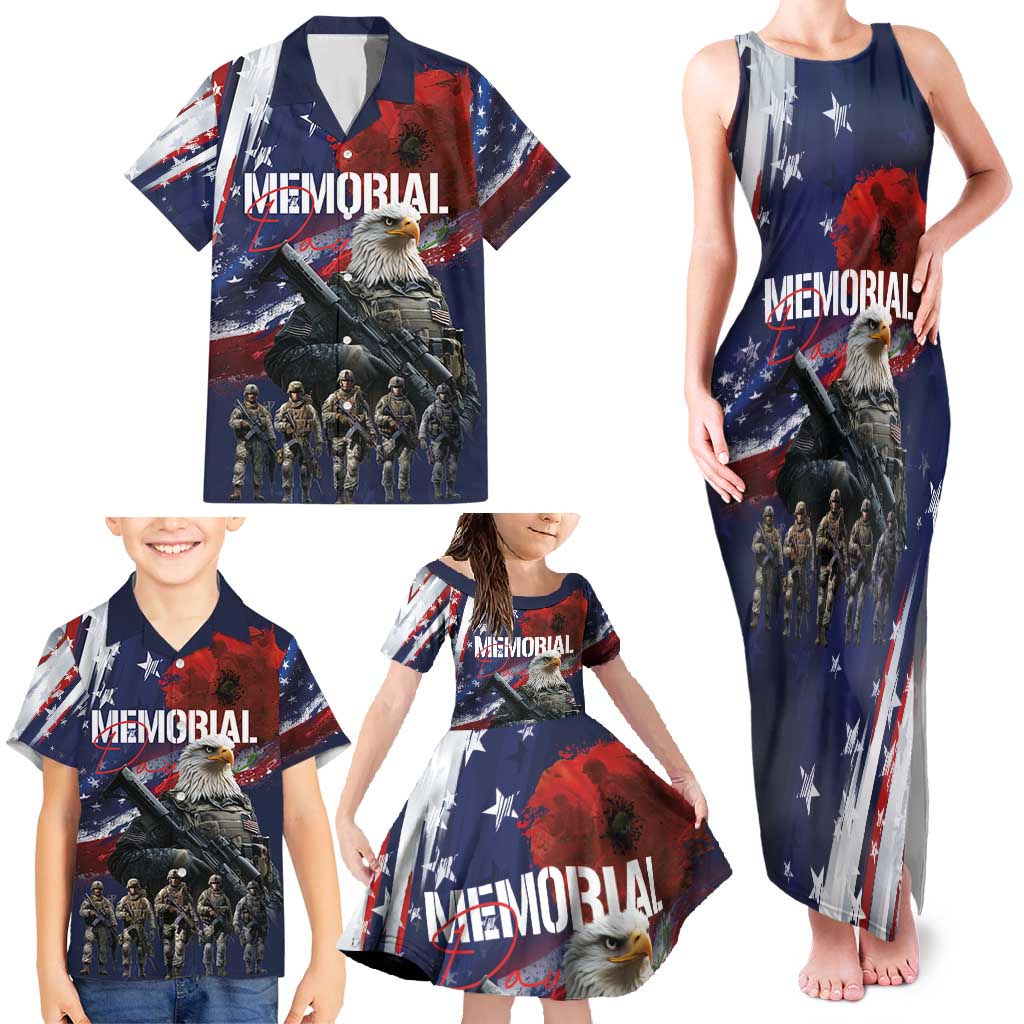 United States Memorial Day Family Matching Tank Maxi Dress and Hawaiian Shirt Bald Eagle US Soldier-Honor and Remember The Fallen