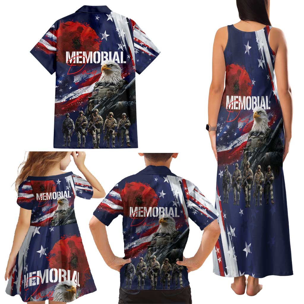 United States Memorial Day Family Matching Tank Maxi Dress and Hawaiian Shirt Bald Eagle US Soldier-Honor and Remember The Fallen