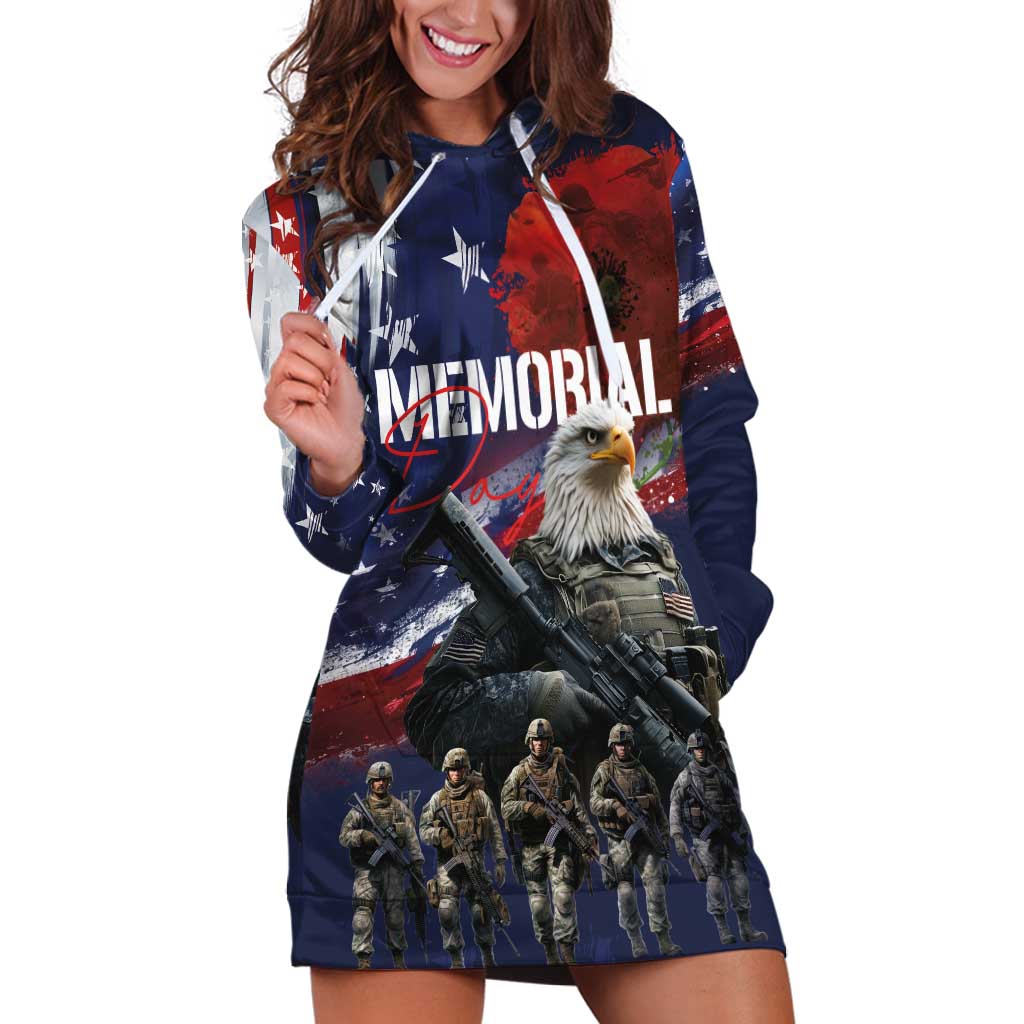 United States Memorial Day Hoodie Dress Bald Eagle US Soldier-Honor and Remember The Fallen