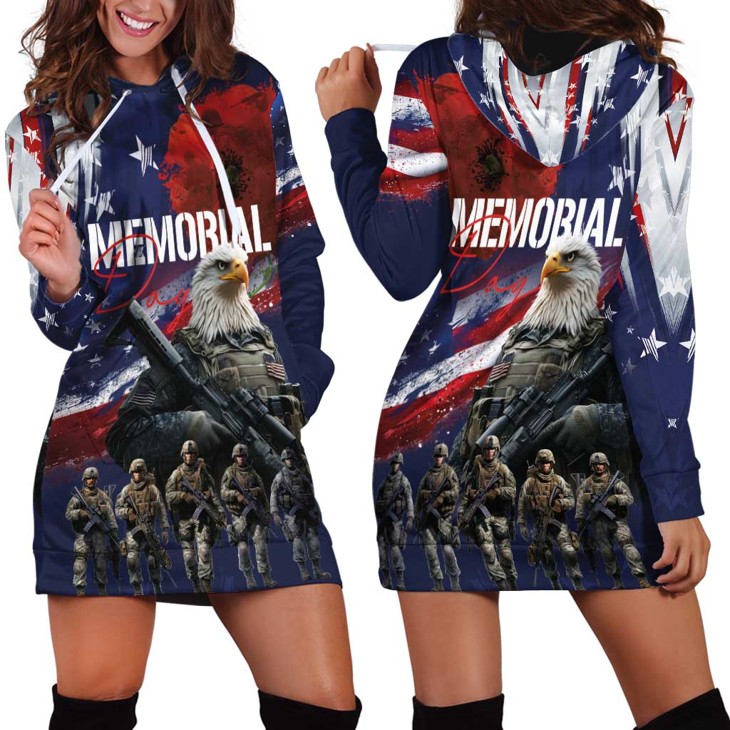 United States Memorial Day Hoodie Dress Bald Eagle US Soldier-Honor and Remember The Fallen