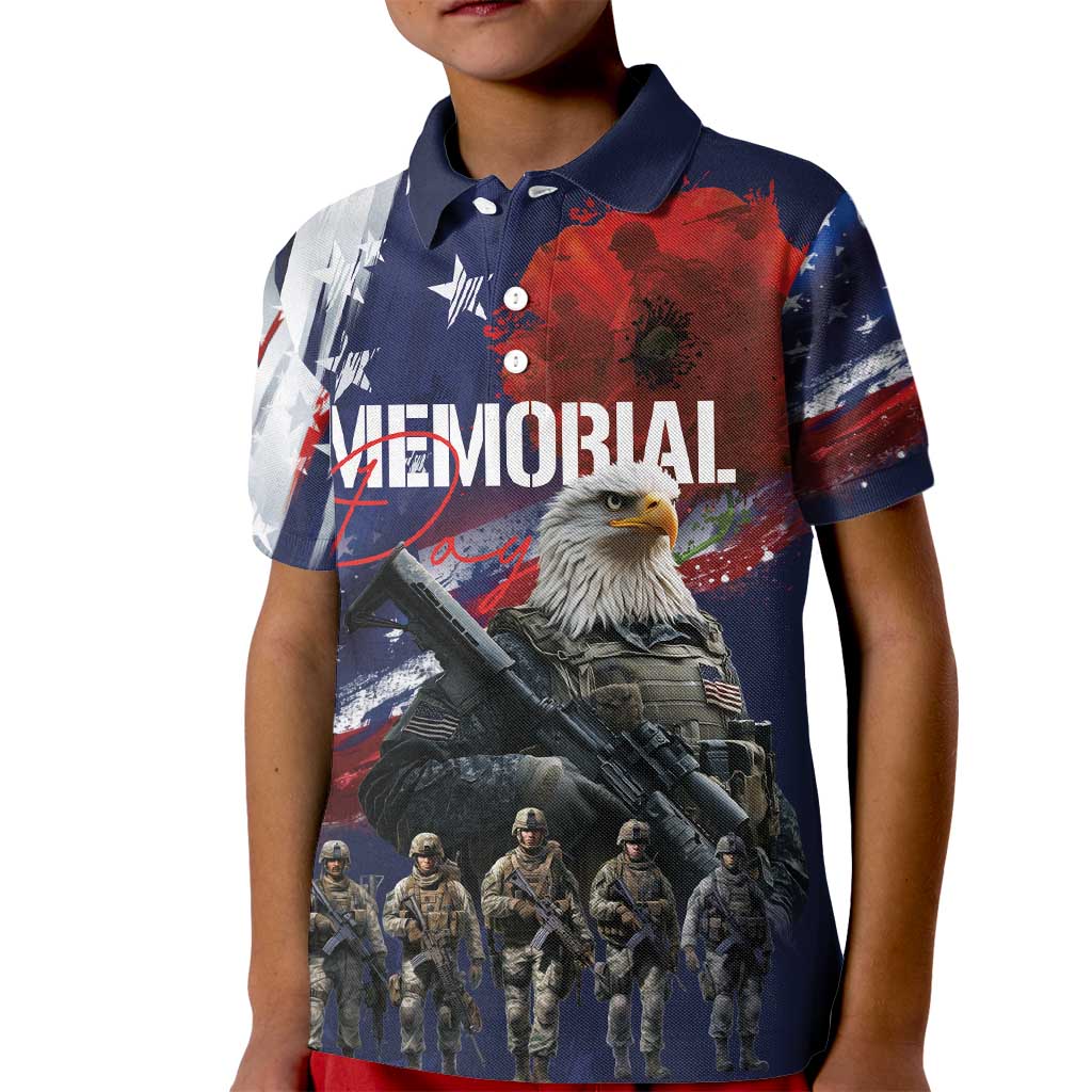 United States Memorial Day Kid Polo Shirt Bald Eagle US Soldier-Honor and Remember The Fallen