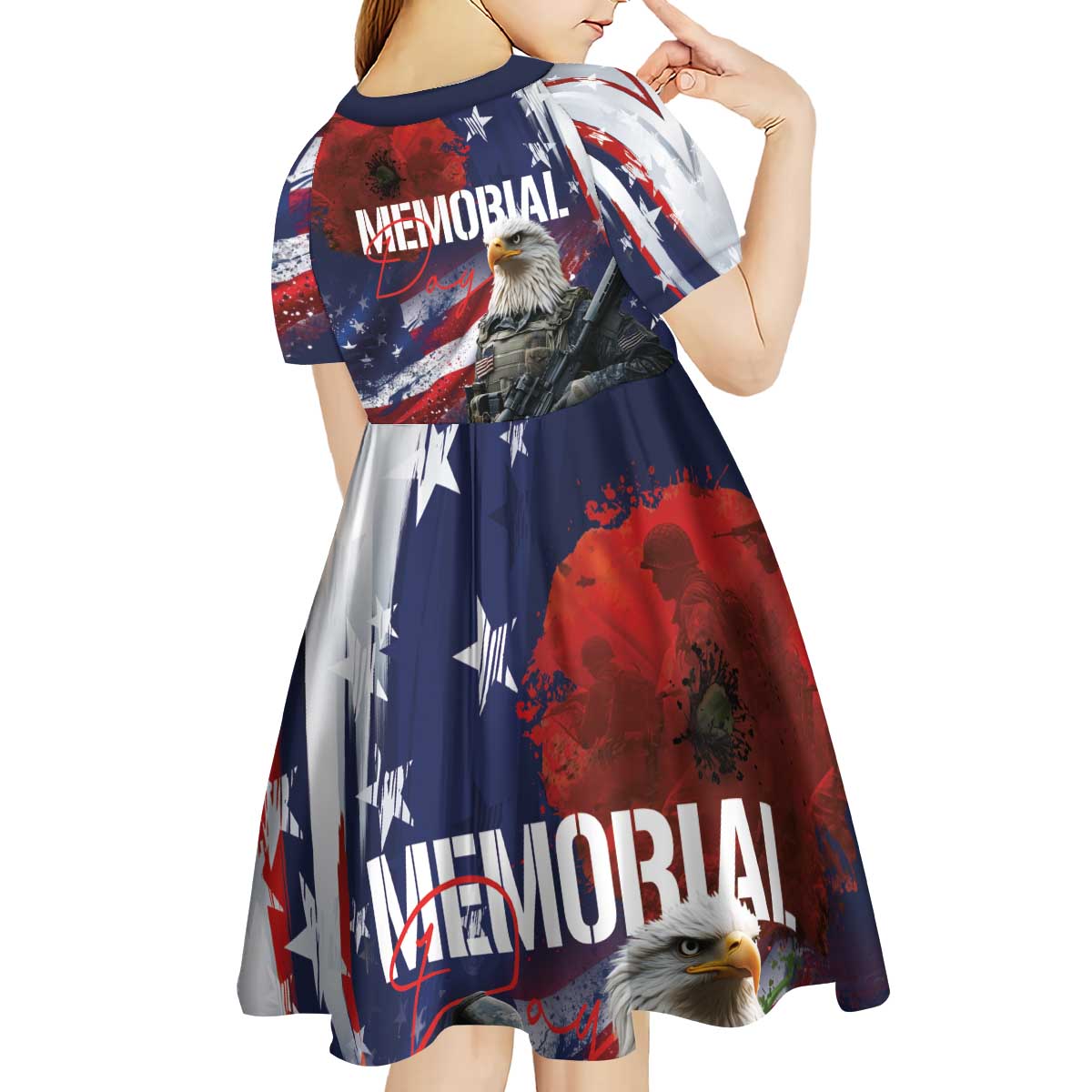 United States Memorial Day Kid Short Sleeve Dress Bald Eagle US Soldier-Honor and Remember The Fallen