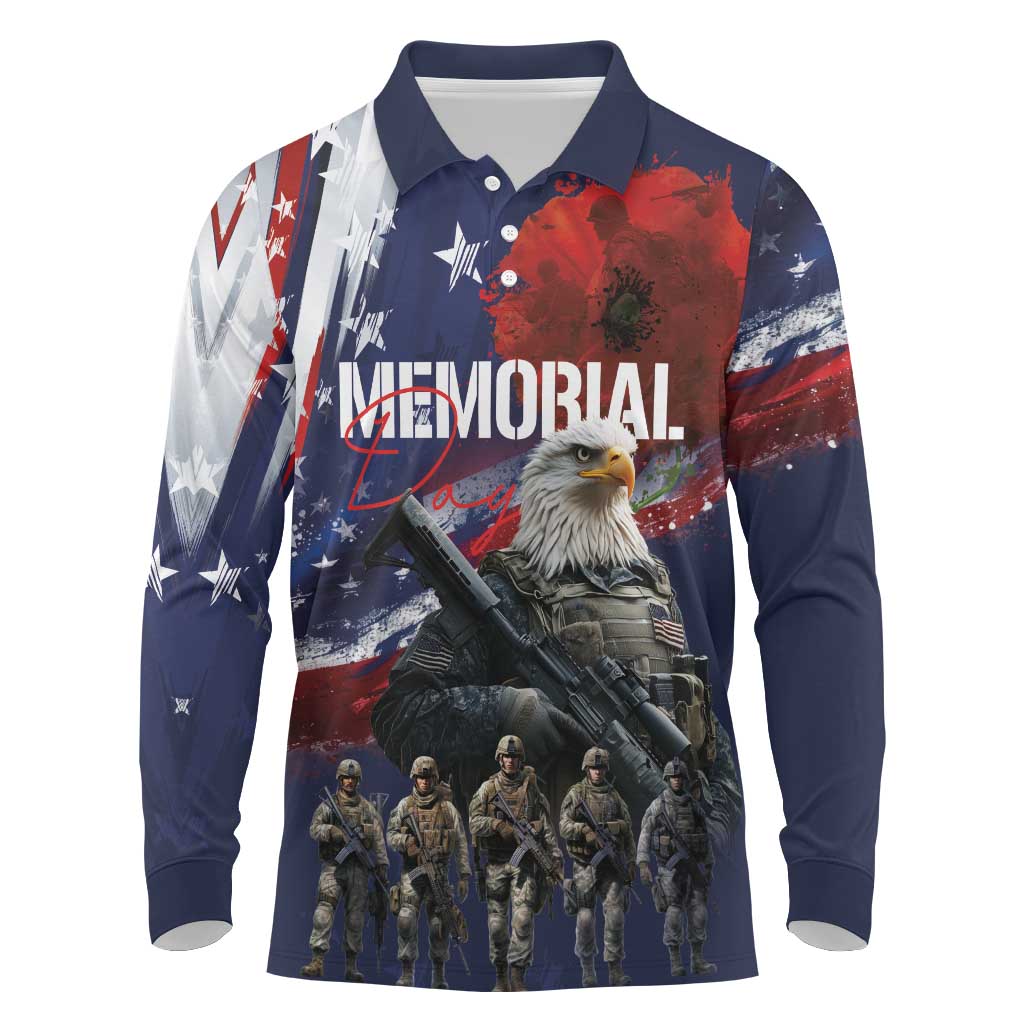 United States Memorial Day Long Sleeve Polo Shirt Bald Eagle US Soldier-Honor and Remember The Fallen