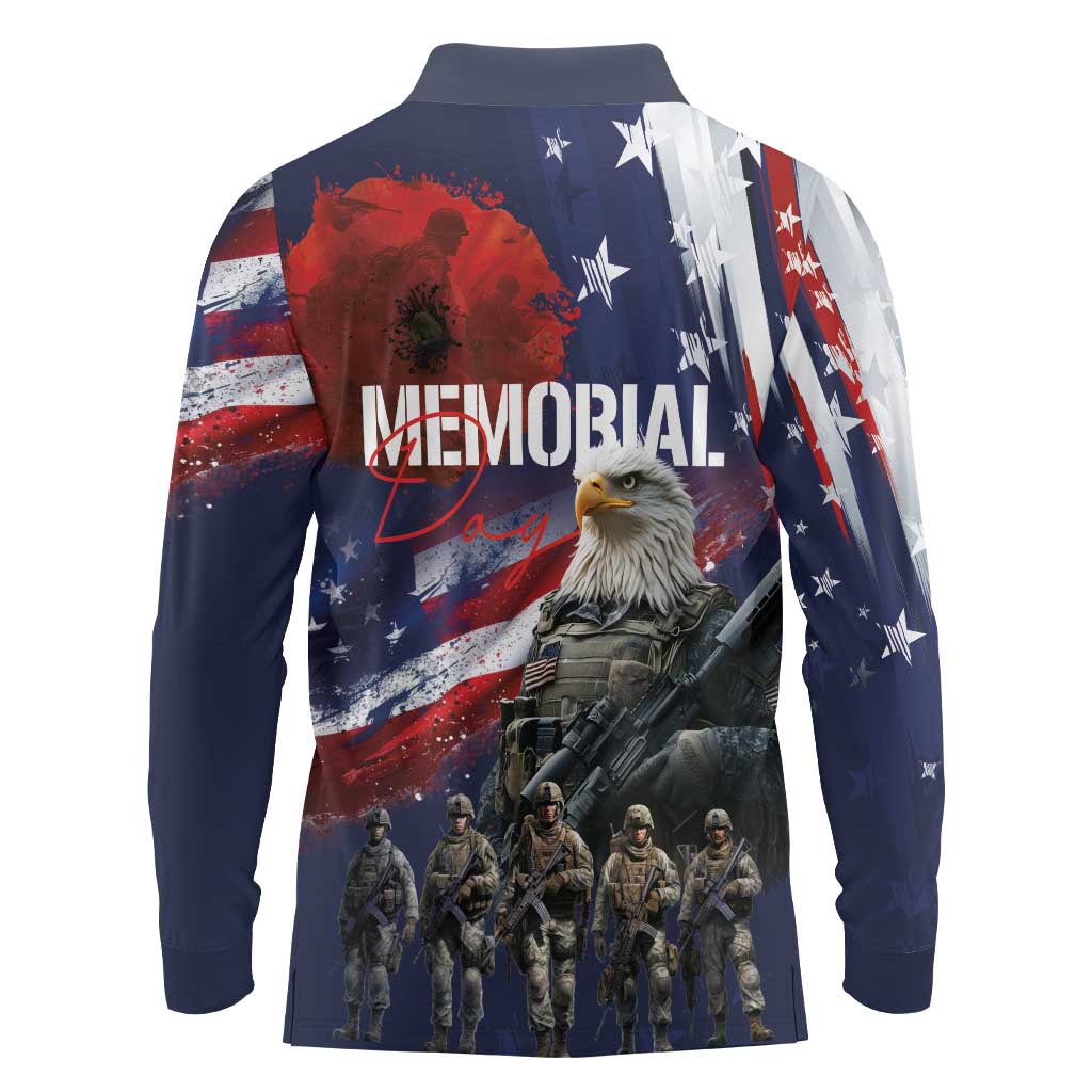 United States Memorial Day Long Sleeve Polo Shirt Bald Eagle US Soldier-Honor and Remember The Fallen