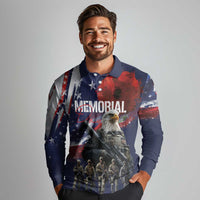 United States Memorial Day Long Sleeve Polo Shirt Bald Eagle US Soldier-Honor and Remember The Fallen