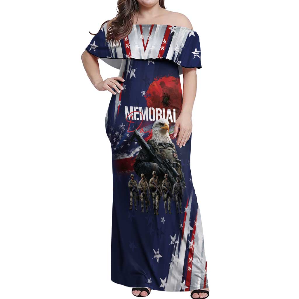 United States Memorial Day Off Shoulder Maxi Dress Bald Eagle US Soldier-Honor and Remember The Fallen