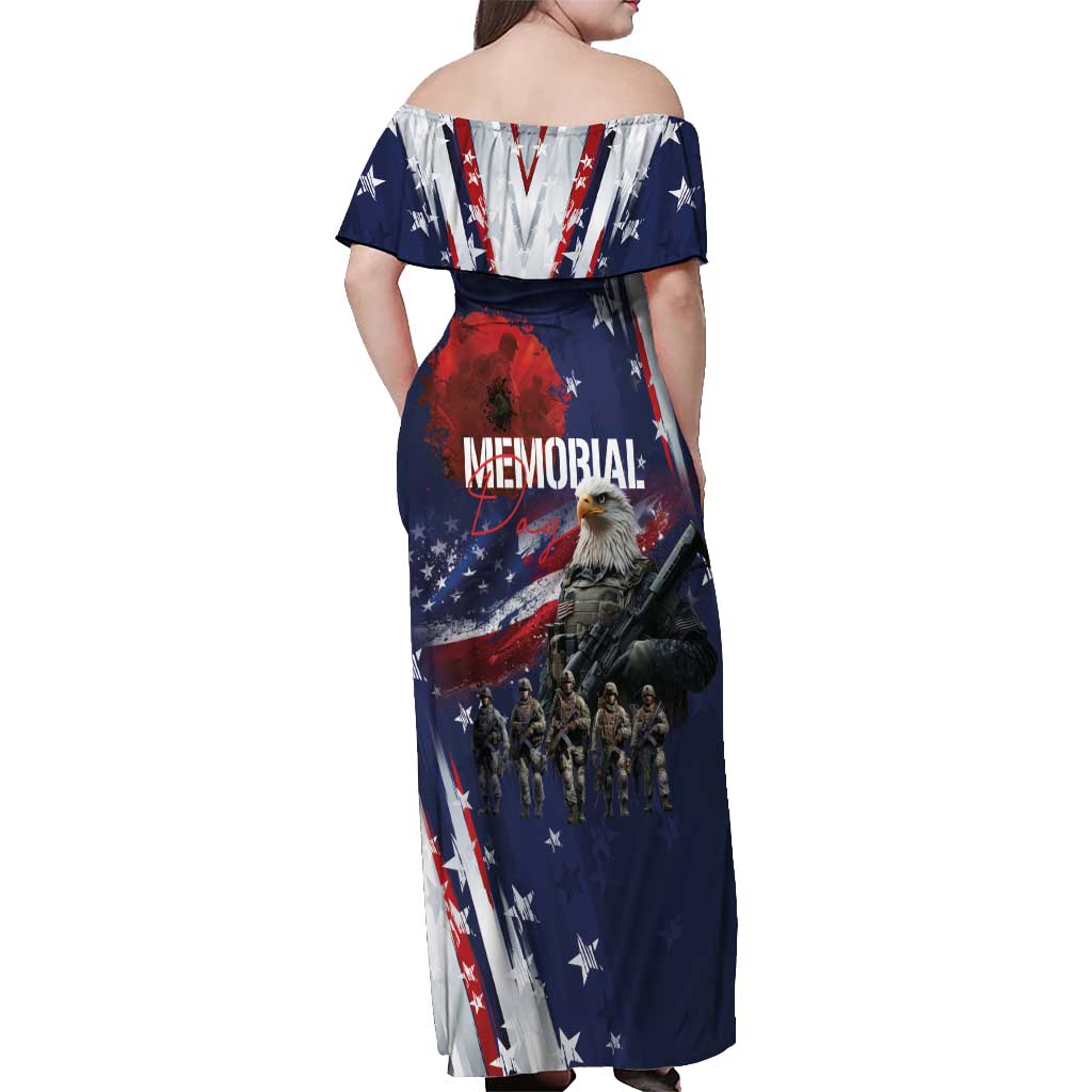 United States Memorial Day Off Shoulder Maxi Dress Bald Eagle US Soldier-Honor and Remember The Fallen