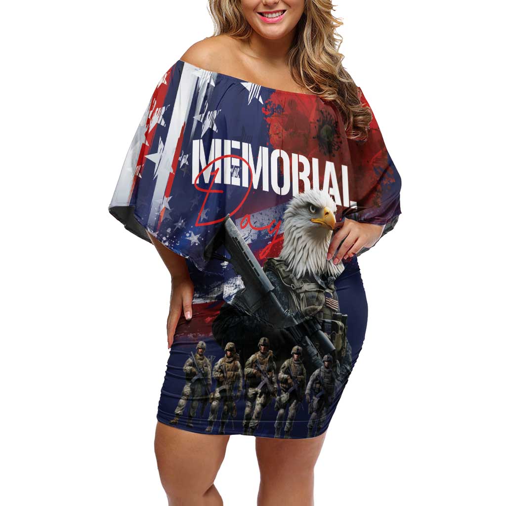 United States Memorial Day Off Shoulder Short Dress Bald Eagle US Soldier-Honor and Remember The Fallen